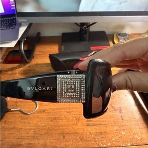 Bulgari Black Sunglasses with Crystal Square Accent with case